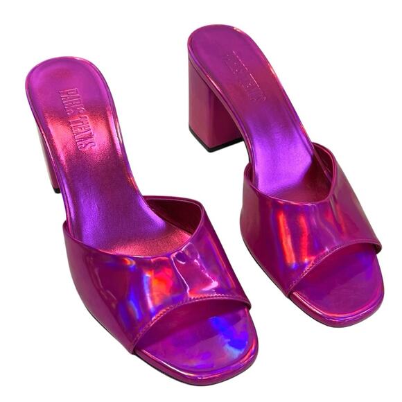 Paris Texas 6.5 Pink Iridescent Prisma Mules Sandals Leather Open Toe Anja $495 - Picture 4 of 10